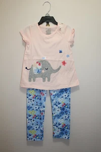 FIRST IMPRESSIONS GIRLS OUTFIT 2-PIECE T-SHIRT & LEGGINGS ELEPHANT FLORAL SIZ 3T - Picture 1 of 7