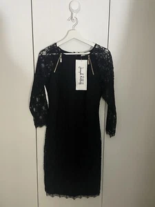 JOSEPH RIBKOFF BNWT £149 Black Sz 10 Lace Overlay Gold Exposed Zip Trim Dress - Picture 1 of 6