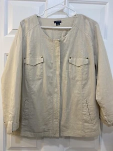 Chaqueta ligera para mujer mezcla de lino talla XL cremallera completa playa boho cabaña natural - Imagen 1 de 9
