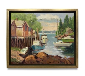 Hungryartist - Original Ölgemälde einer Landschaft Ufer auf Leinwand 8x10 gerahmt - Bild 1 von 6