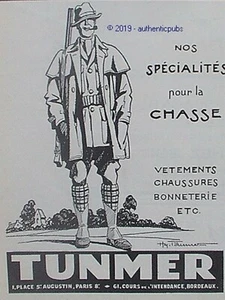 PUBLICITE TUNMER VETEMENTS POUR LA CHASSE FUSIL CHAUSSURE DE 1927 FRENCH AD PUB - Picture 1 of 1