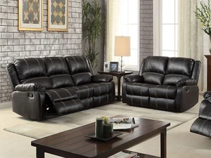ON SALE Black Leatherette Reclining Sofa Loveseat Living Room Furniture Set IFA0 - Picture 1 of 3