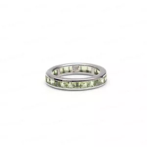 Square Cut Peridot Eternity Stacking Band Ring in 925 Solid Silver Gift for Her - Picture 1 of 6
