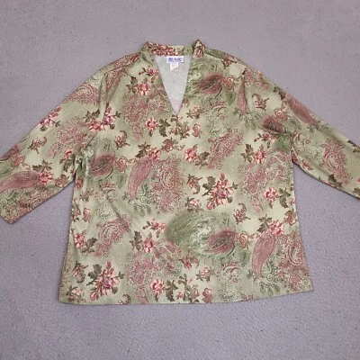 Blusa Blair Mujer 2XL Verde Floral Cachemira Cuello en V Manga 3/4 Boho Foto 1 de 4