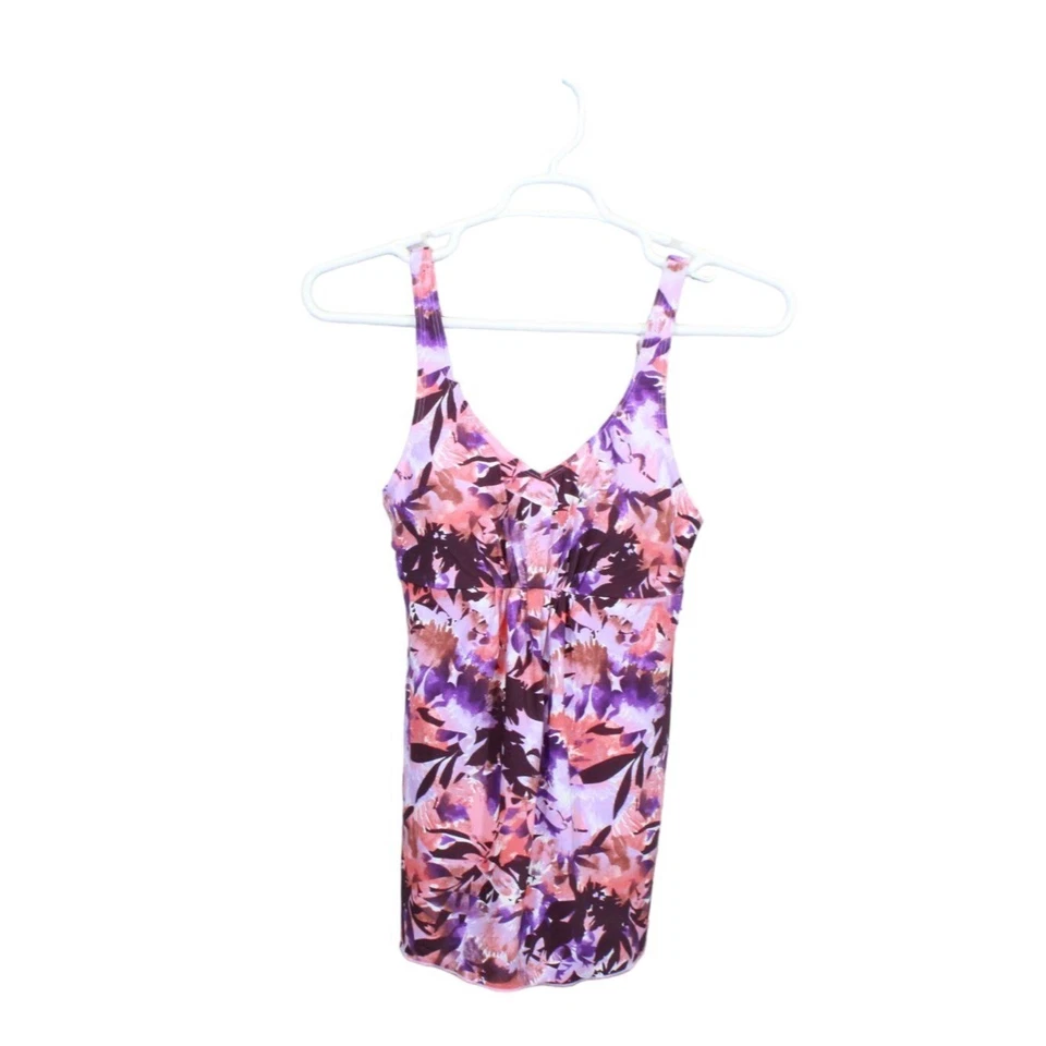 ¡NUEVO SIN ETIQUETAS! Top Tankini LL Bean para mujer modelador drapeado suave flores ciruela talla 8 Foto 1 de 4