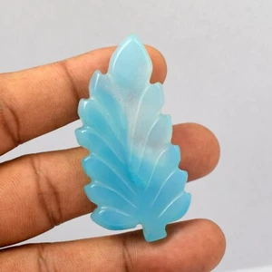 90.55 Ct Carving Leaf Color Chalcedony Free-Form Cabochon Gemstone Pendant VG710 - Picture 1 of 3