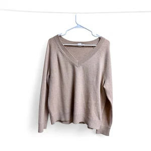 Gap Women’s Sweater Medium Beige 90% Merino Wool 10% Cashmere V-Neck Pullover - Picture 1 of 6