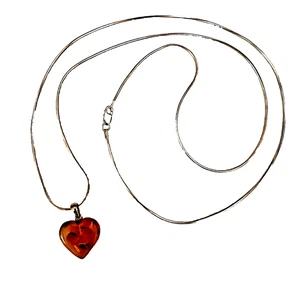 Vintage 925 Sterlingsilber Bernstein Herzform Anhänger Schlangenkette Halskette 30" - Bild 1 von 6