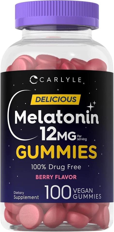 Carlyle Melatonin Gummies 12mg | 100 Count | Vegan Supplement | Non-GMO