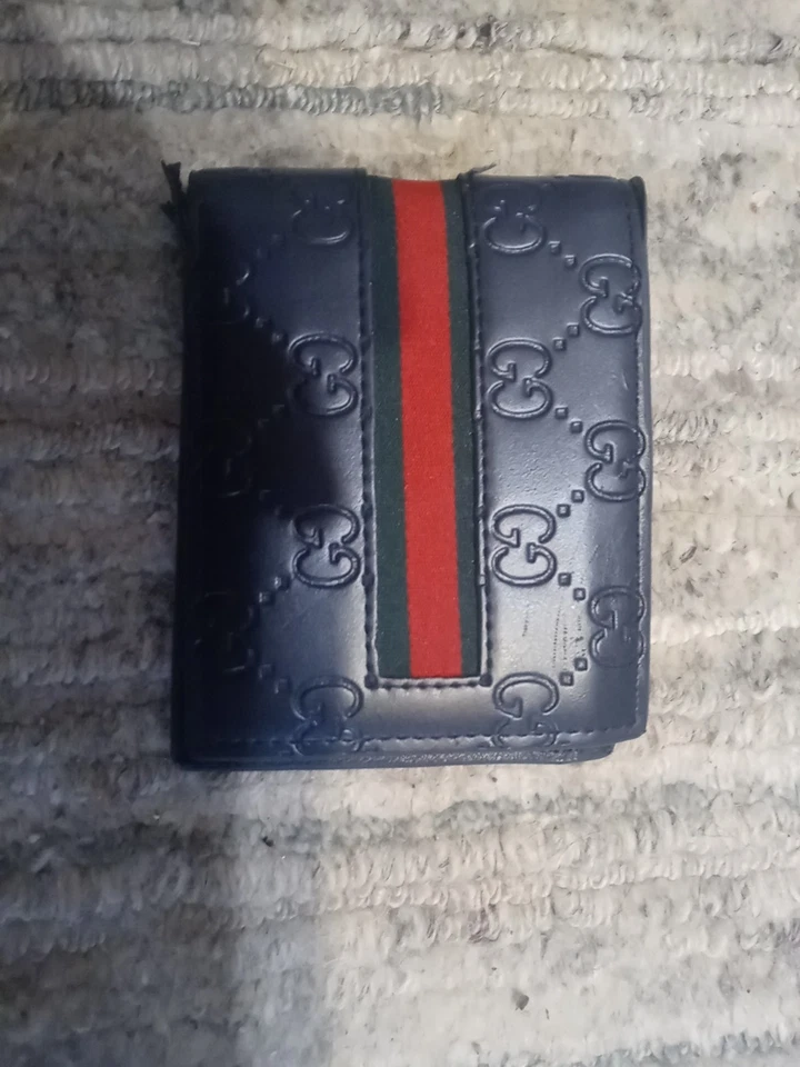 Cartera de cuero plegable Gucci Signature Web - azul Foto 1 de 4