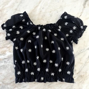 Mayoral Kids Black White Puff Sleeve Smocked Top Floral Embroidered Size 7 - Picture 1 of 8