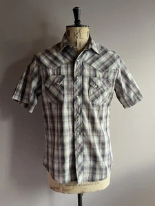 Wrangler Shirt Mens Size M Brown Plaid Check Pearl Snap Western Short Sleeve - Picture 1 of 12