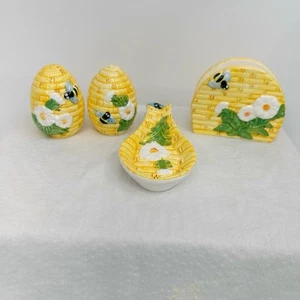 Juego de 4 piezas de cerámica para decoración de cocina colmena amarilla de colección - Imagen 1 de 13