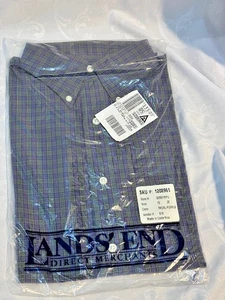 Lands End Oxford Shirt 15/32 Medium Regal Purple Green Checkered Classic - NEW - Picture 1 of 7