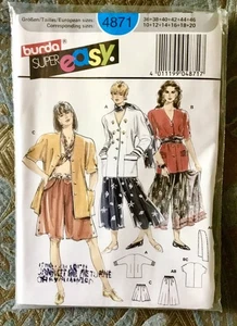 VTG Burda Sew Pattern 4871 - Tunic + Gathered Culotte Skirt All Sizes UNCUT - Picture 1 of 2