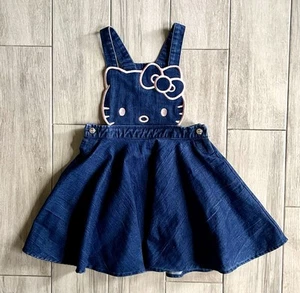 Sanrio Hello Kitty Girls ( 6X ) Navy Dark Blue Denim Overall Jumper Dress Skirt - Picture 1 of 9