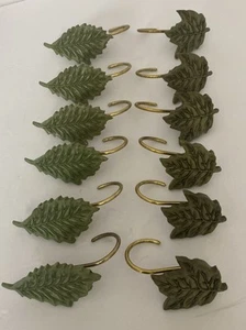 Lot de 11 crochets de rideau de douche feuille vintage avec crochet laiton doré résine érable et vigne - Photo 1 sur 16