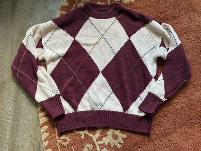 Vintage Structure Men’s Argyle Maroon Cream Pullover Sweater XL Extra Large - Image 1 of 4