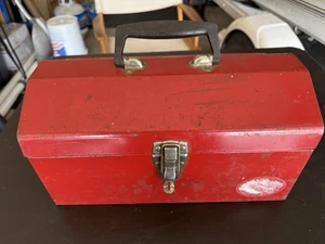 Vintage Red Toolbox with Tray Insert Heavy Duty Metal Tool Box - Picture 1 of 8