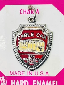 VTG Enamel San Francisco California Cable Car Sterling Silver Charm NOS US MADE - Picture 1 of 5