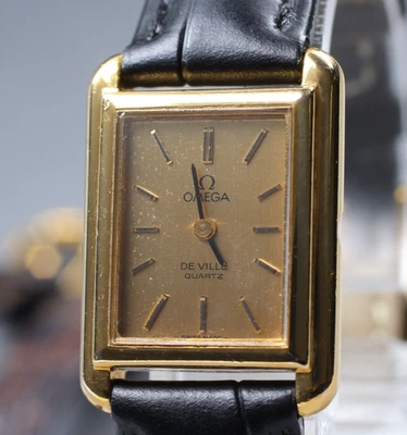 De colección 1979 [Exc+5] Omega De Ville 591.0029 20 mm cuarzo esfera dorada tanque para mujer Foto 1 de 4