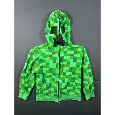 Minecraft Creeper Boys Medium Green Pixel Full Zip Hoodie Sweatshirt Costume - Image 1 of 4