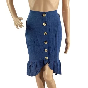 WET Linen Blend Melodie Flounce Mermaid Skirt Steel Blue XS - Bild 1 von 7