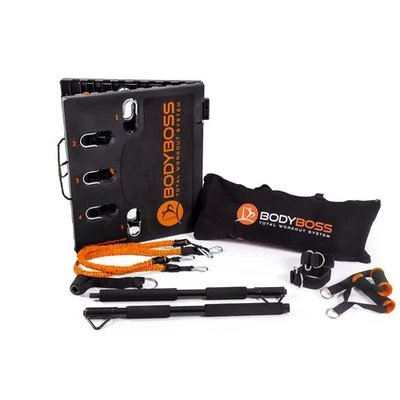BODY BOSS BodyBoss Home Gym 2.0 Full Portable Gym Home Workout Package Orange 2 Bands