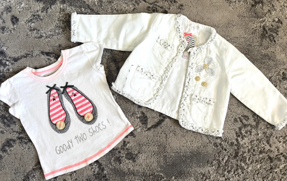 Niñas SIGUIENTE Conjunto 12-18 meses Usado en Excelente Condición Top Chaqueta Goody Two Zapatos Foto 1 de 4