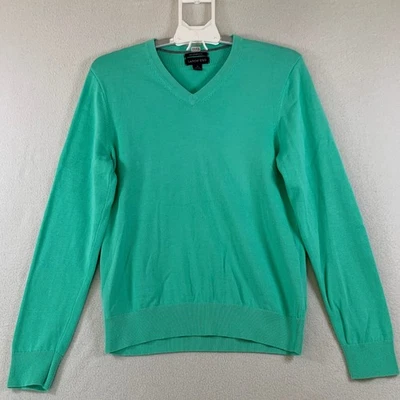 Suéter tejido Lands' End para hombre manga larga cuello en V 100 % algodón Supima verde talla S Foto 1 de 4