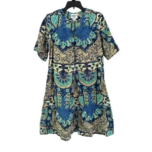 Vintage Sun Fashions of Hawaii Dress 14 Blue Turquoise Tropical Cotton Shift - Picture 1 of 14