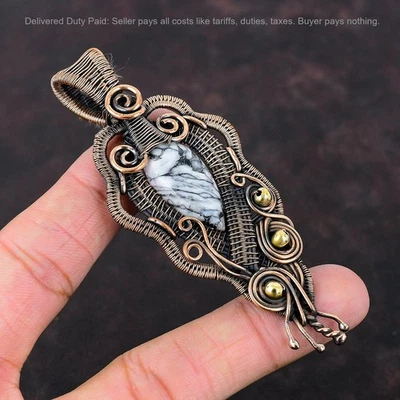 圣诞促销 Pinolith Jasper 石铜订婚线包装全新吊坠 — 第 1/4 张图片