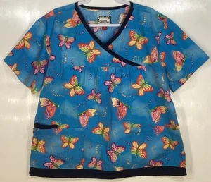 Blusa Médica Mujer Talla XL Mary Engelbreit Mariposas Azul Rosa Morado Naranja - Imagen 1 de 4