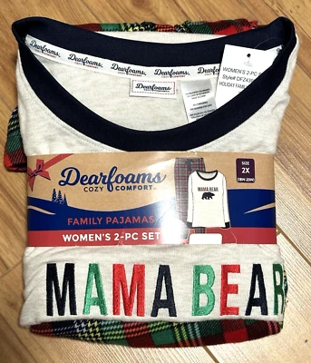 Dearfoams Womens Mama Bear Family Pajamas Sz 2X Cozy Comfort 2pc Set NWT - Image 1 of 4