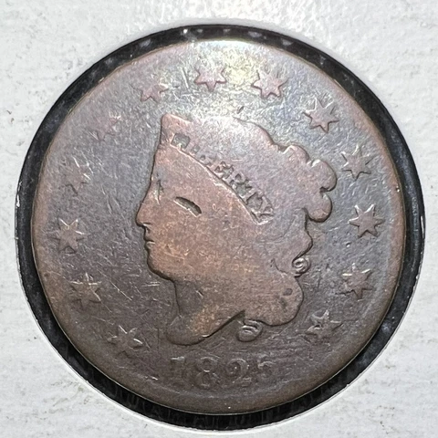 1825 N-9/R-2 Coronet Head Large Cent grades at Net AG Below Wholesale F Cover