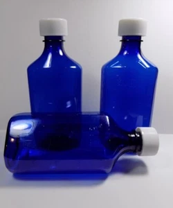 10 Lot RX Graduated Ovals Cobalt Blue Medicine Plastic Bottles/Caps 2 OZ Size - Picture 1 of 1