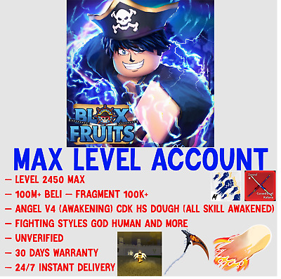 Shark Race4 Tier1 Blox Fruit Account Lv:2450, AWAKENED DOUGH, GodHuman, CDK, Unverified Account