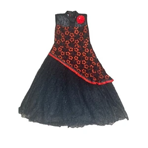 HANDGEMACHTES PARTYKLEID MÄDCHEN ROT UND SCHWARZ SPITZE GRÖSSE 32/16 - Bild 1 von 9