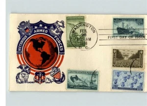 Victorious ARMED FORCES, all 5 Military Stamps on Merchant Marines FDC, 1946 - Picture 1 of 1