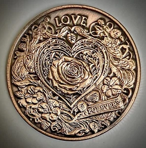 I Love You Challenge Münze - kupferfarben - Rose und Herz - Hochzeit - Bild 1 von 6