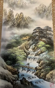 Chinese Silk Scroll Painting Mountains River Home Decoration Beijing Wall 3 Feet - Picture 1 of 11