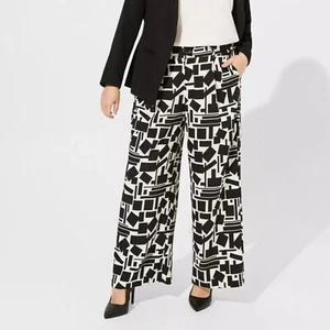 Torrid Studio Womens Trousers 28 Tall Black White Geo Wide Leg Stretch High-Rise - Picture 1 of 14