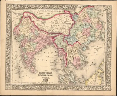 1860 Hindoostán Padre India China y Tíbet por Mitchell mapa antiguo 15,3" x 12,3" Foto 1 de 4