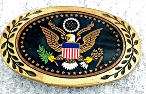 Heritage Brass 15 USA EAGLE BELT BUCKLE 3.5"x2-1/8" E Pluribus Unum brass Taiwan - Picture 1 of 6