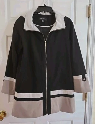 Jones New York Zip Coat Black Tan  Medium Womens Raincoat - Image 1 of 3