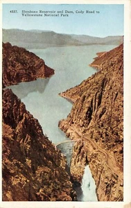 Postal de colección de los años 20 Shoshone Reservoir & Dam Cody Rd a Yellowstone Nat Park, WY - Imagen 1 de 2
