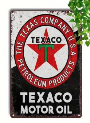 Letrero metálico Texaco Motor Oil 8 x 12 hombre cueva, sala de juegos, bar Foto 1 de 3