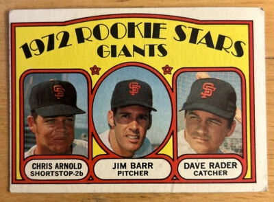 1972 Topps Giants Rookie Stars Chris Arnold Jim Barr Dave Rader Card #232 O/C - Image 1 of 2