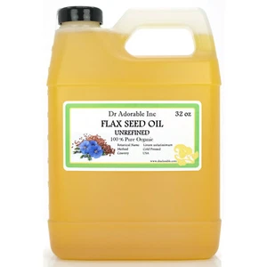 PURE FLAX SEED OIL COLD PRESSED BY DR.ADORABLE ORGANIC RAW VIRGIN 32 OZ/1 QUART - Picture 1 of 5