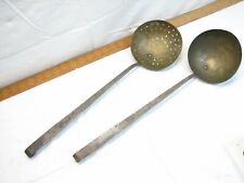 Early Hand Made Kitchen Tool Brass Soup Ladle Spoon Dipper Strainer Patented FBS